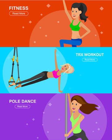 Vector detailed character fit woman and fitness workout. Happy and sporty girlのイラスト素材