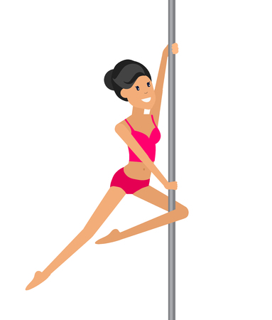 Vector detailed character Fit girl dancing around the pole, training for sexy womanのイラスト素材