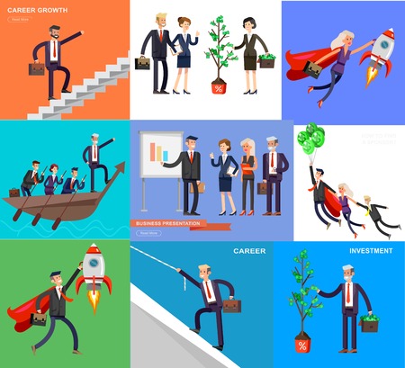 Vector detailed character business investor has the money gains. Earnings have grown as a tree with dollars. Web conceptのイラスト素材