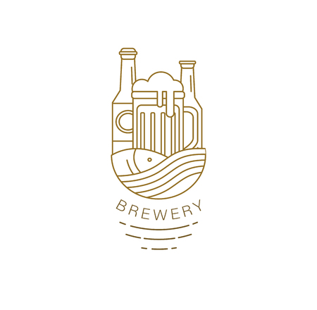 Vector icon and logo beer and brewery. Editable outline stroke size. Line flat contour, thin and linear design. Simple icons. Concept illustration. Sign, symbol, element.のイラスト素材