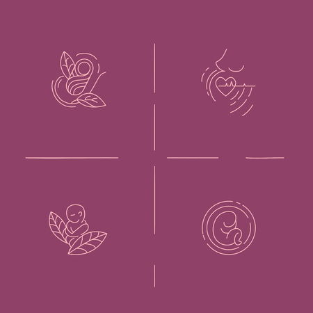Vector icon and logo for pegnancy and gynecology. Editable outline stroke size. Line flat contour, thin and linear design for adoption and babysitter. Simple icons. Concept illustration. Sign, symbol, element.のイラスト素材