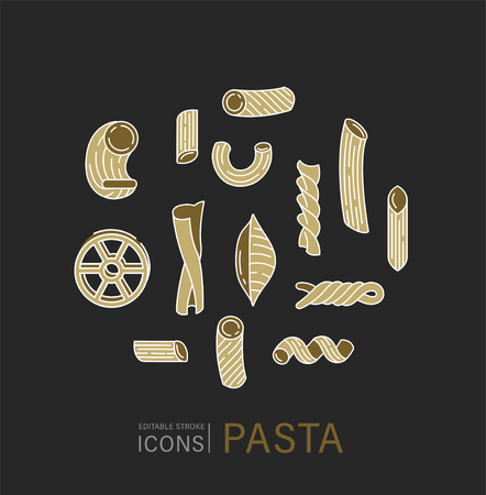 Vector icon and logo for italian pasta or noodles. Editable outline stroke size. Line flat contour, thin and linear design. Simple icons. Concept illustration. Sign, symbol, element.のイラスト素材