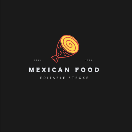 Vector icon and logo for mexican food. Editable outline stroke size. Line flat contour, thin and linear design. Simple icons. Concept illustration. Sign, symbol, element.のイラスト素材