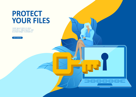 Set Landing page template people business scheduling app, file protection merger, research and development, cooming soon start up solution. Vector illustration concept website mobile developmentのイラスト素材