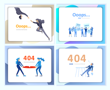 Set of Landing page templates Error page illustration with People characters and cat. Page not found. Vector concept illustration for 404 error with Funny cartoon workersのイラスト素材