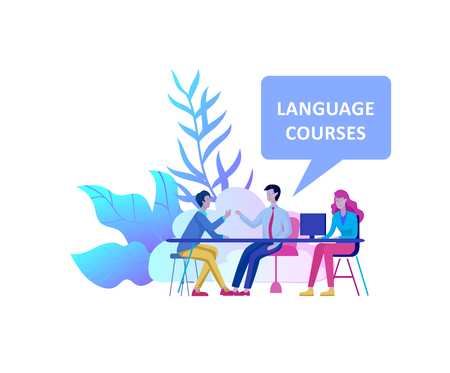 Online language courses, distance education, training. Language Learning Interface and Teaching Concept. Education Concept, training young people. Internet studentsのイラスト素材