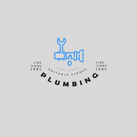 Vector icon and logo of plumbing. Editable outline stroke size. Line flat contour, thin and linear design. Simple icons. Concept illustration. Sign, symbol, element.のイラスト素材