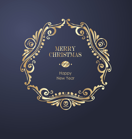 Elegant Christmas and happy New Year Background with Gold Shining decoration. Vector illustrationのイラスト素材