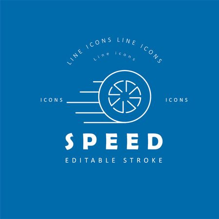 Vector icon and logo for speed motion. Editable outline stroke size. Line flat contour, thin and linear design. Simple icons. Concept illustration. Sign, symbol, element.のイラスト素材