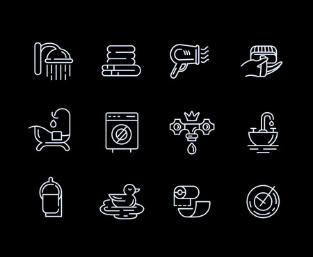 Vector icon and logo of bathroom. Editable outline stroke size. Line flat contour, thin and linear design. Simple icons. Concept illustration. Sign, symbol, element.のイラスト素材