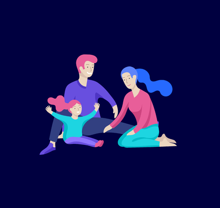 Family spend time together, happy parents with children. Vector people character. Colorful flat concept illustration.のイラスト素材