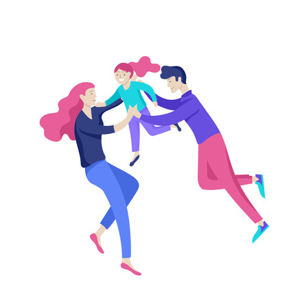 Family spend time together, happy parents with children. Vector people character. Editable outline stroke size. Colorful flat concept illustration.のイラスト素材