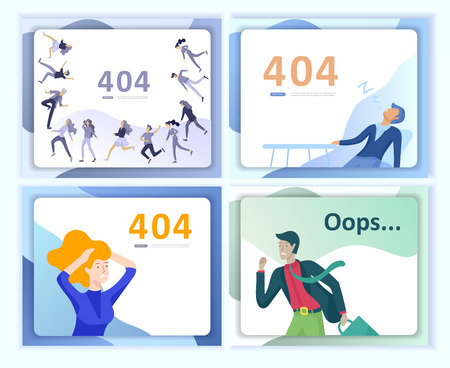 Set of Landing page templates Error page illustration with People characters. Page not found. Vector concept illustration for 404 error with Funny cartoon workersのイラスト素材