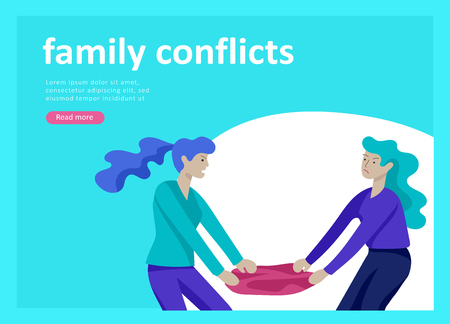 Landing page templates for psyhology mental problems, depression panic attacks, paranoia anger control, relationship family conflict, stress and misunderstanding, psychotherapy characterのイラスト素材