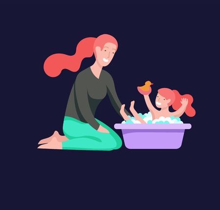 Vector people character. Mother and daughter spending time together. Colorful flat concept illustration.のイラスト素材