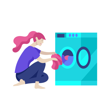 Everyday routine scenes and spend time together of young romantic couple. Pair of boy and girl. Vector people character. Editable outline stroke size. Colorful flat concept illustration.のイラスト素材