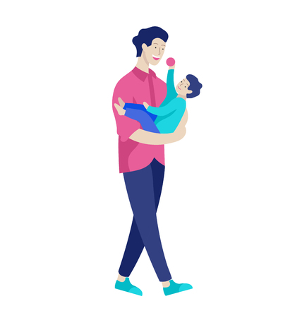 Vector people character. Father and him child spending time together, happy male parent. Colorful flat concept illustration.のイラスト素材