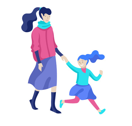 Vector people character. Mother and daughter spending time together. Colorful flat concept illustration.のイラスト素材