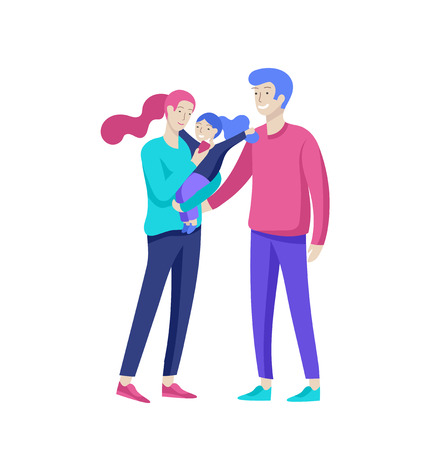 Family spend time together, happy parents with children. Vector people character. Editable outline stroke size. Colorful flat concept illustration.のイラスト素材