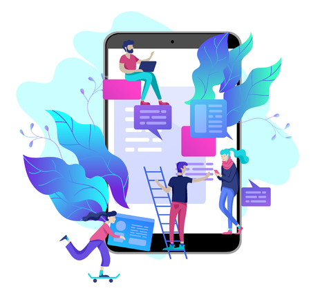 Concept Education people, Internet studying, online training, online book, tutorials, e-learning for social media, distance education, documents, cards, posters. Vector illustration online educationのイラスト素材