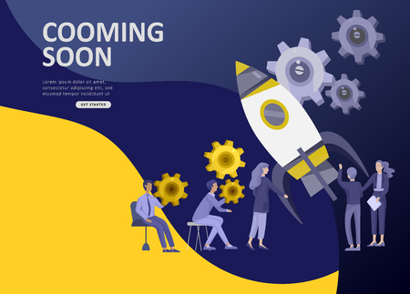 Set Landing page template people develop, business app, winners cup, financial consultant research, cooming soon start up and solution. Vector illustration concept website mobile developmentのイラスト素材