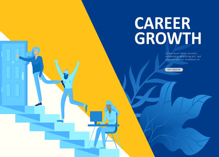 Set Landing page template people business scheduling app, strategic planning merger, investment strategies, career growth, research and development. Vector illustration concept website mobileのイラスト素材