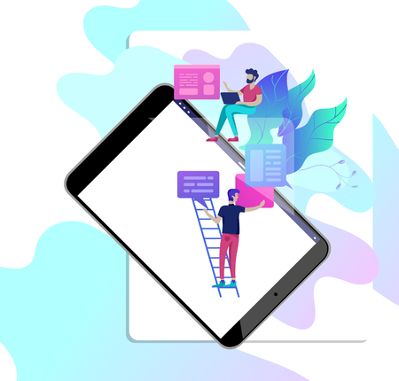 Concept Education people, Internet studying, online training, online book, tutorials, e-learning for social media, distance education, documents, cards, posters. Vector illustration online educationのイラスト素材