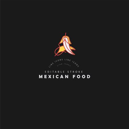 Vector icon and logo for mexican food. Editable outline stroke size. Line flat contour, thin and linear design. Simple icons. Concept illustration. Sign, symbol, element.のイラスト素材