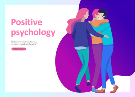Landing page templates for positive psychology, group family psychotherapy. Happy friends character have positive emotions, way to happiness and happy life munderstanding with friends and lovedのイラスト素材
