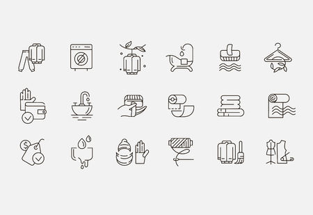 Vector icon for laundry and dry clinning. Editable outline stroke size. Line flat contour, thin and linear design. Simple icons. Concept illustration. Sign, symbol, element.のイラスト素材