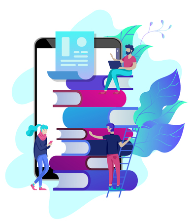 Concept Education people, Internet studying, online training, online book, tutorials, e-learning for social media, distance education, documents, cards, posters. Vector illustration online educationのイラスト素材