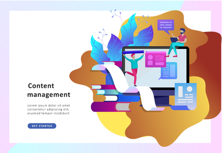 Concept vector illustration of business Blogging, people and education technology. Vector illustration news, copywriting, seminars, tutorial, creative writing. Landing page templateのイラスト素材