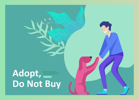 Set of Landing Page Templates with Vector Symbol. Happy people with their pets, a cat loves its owners, care and love, a pet shop and a veterinary pharmacy. Animal Day and adoption. Vector illustrationのイラスト素材
