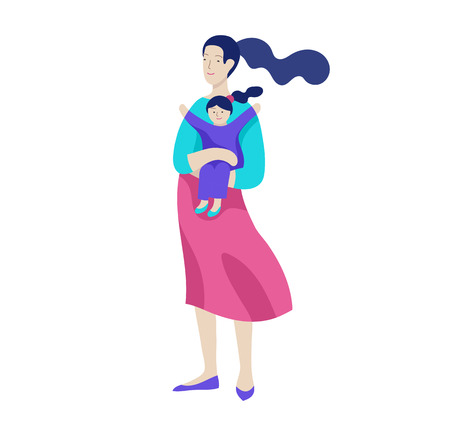 Vector people character. Mother and daughter spending time together. Colorful flat concept illustration.のイラスト素材