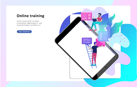 Concept Landing page template Education people, Internet studying, online training, online book, tutorials, e-learning for social media, distance education, documents, cards, postersのイラスト素材