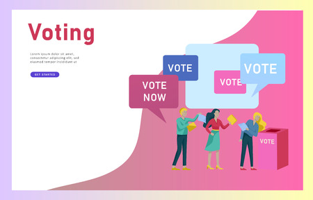 Voting and Election concept. Pre-election campaign. Promotion and advertising of candidate. Citizens debating candidates for voting and voting Online voting and election concept with people.のイラスト素材