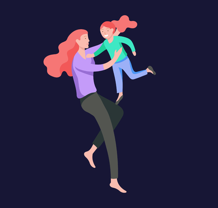 Vector people character. Mother and daughter spending time together. Colorful flat concept illustration.のイラスト素材