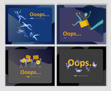 Set of Landing page templates Error page illustration with People characters and cat. Page not found. Vector concept illustration for 404 error with Funny cartoon workersのイラスト素材