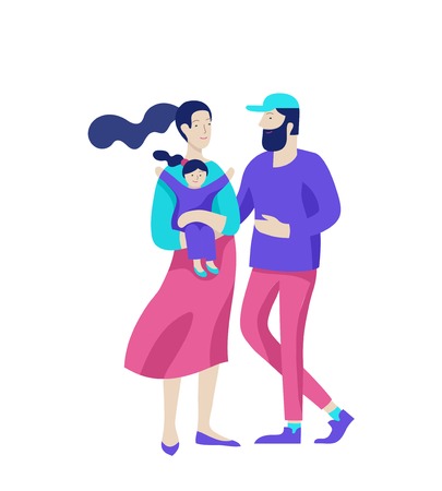 Family spend time together, happy parents with children. Vector people character. Editable outline stroke size. Colorful flat concept illustration.のイラスト素材