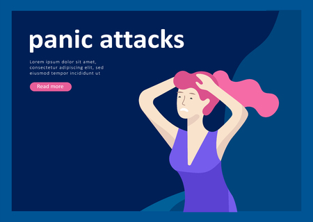 Landing page templates for psyhology mental problems, depression panic attacks, paranoia anger control, relationship family conflict, stress and misunderstanding, psychotherapy characterのイラスト素材