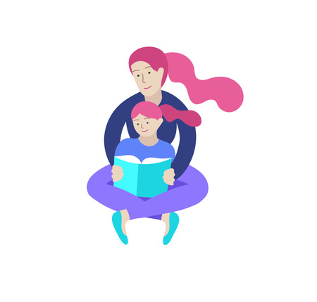 Vector people character. Mother and daughter spending time together. Colorful flat concept illustration.のイラスト素材