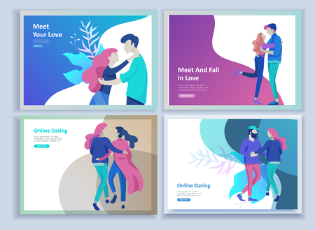 Online dating concept app login page with Funny cartoon characters couple. Modern graphic elements for web banners, web design, printed materials. Flat design vector illustrationのイラスト素材