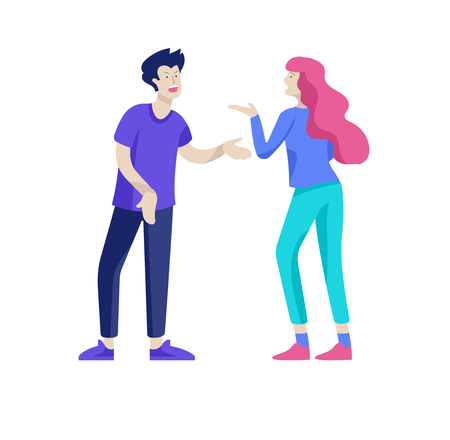 Vector people in bad emotions, character in conflict, angry or tired and in stress. Aggressive people yell at each other. Colorful flat concept illustration.のイラスト素材