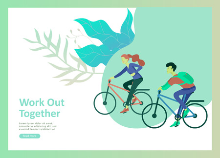 Landing page templates for hobby blog. People enjoying their hobbies, riding a scooter, running. Vector charactersのイラスト素材