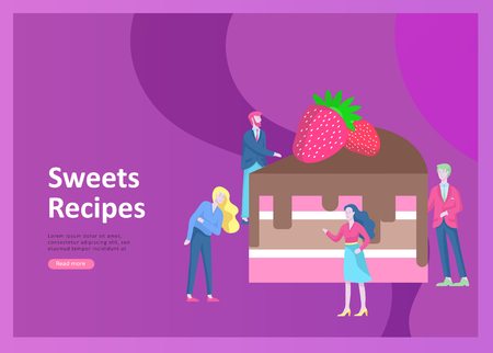 Landing page templates with people who prepare healthy organic food, simple recipes, how to choose products in the supermarket, food delivery and fast food. Culinary blog or diet conceptのイラスト素材