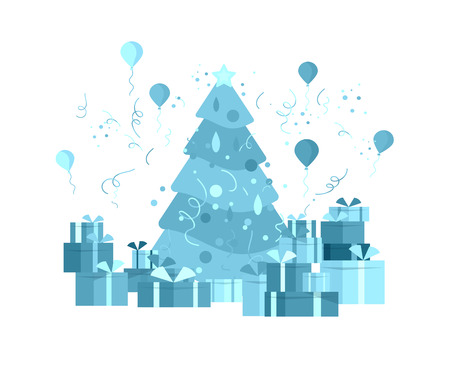 template greeting card winter Holidays. Merry Christmas and Happy New Year Website with Christmas tree and gift on backgroundのイラスト素材