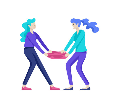 Vector people in bad emotions, character in conflict, angry or tired and in stress. Aggressive people yell at each other. Colorful flat concept illustration.のイラスト素材