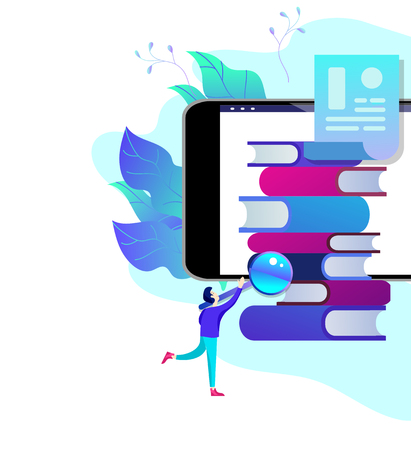 Concept Education people, Internet studying, online training, online book, tutorials, e-learning for social media, distance education, documents, cards, posters. Vector illustration online educationのイラスト素材