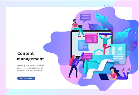 Concept vector illustration of business Blogging, people and education technology. Vector illustration news, copywriting, seminars, tutorial, creative writing. Landing page templateのイラスト素材