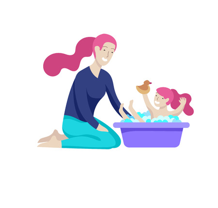Vector people character. Mother and daughter spending time together. Colorful flat concept illustration.のイラスト素材
